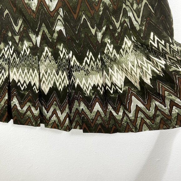 Carlisle Green Pleated Skirt Chevron Silk Wool 10 Forest Festival Boho Colorful - Picture 2 of 10